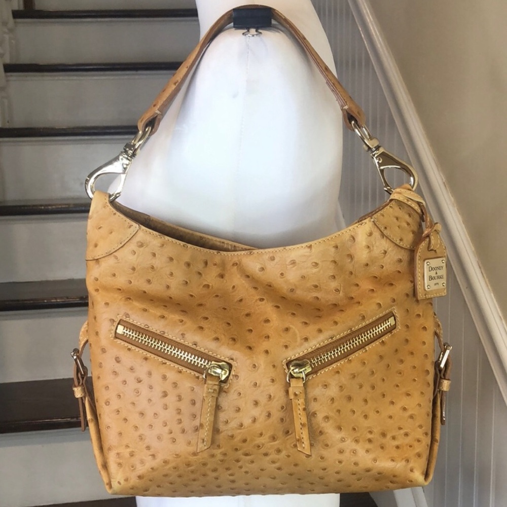 Vintage DOONEY & BOURKE Camel Ostrich Print Leather Shoulder Bag Hobo Design - Picture 14 of 14